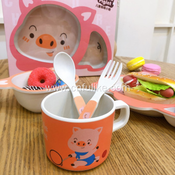 5-Piece Bamboo Dinnerware for Children Use